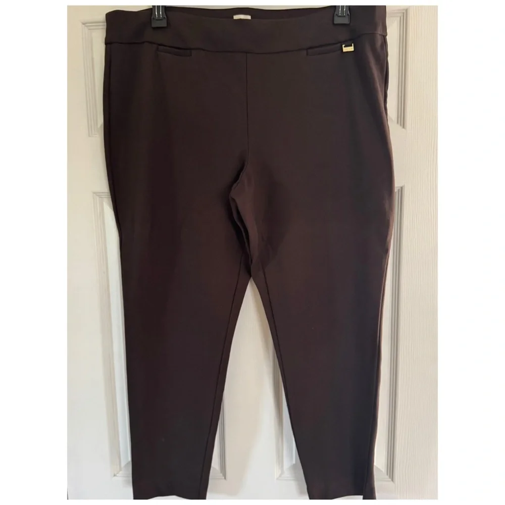 Anne Klein 🫐 Dark Brown Ponte Knit Ankle Pants - Picture 2 of 12